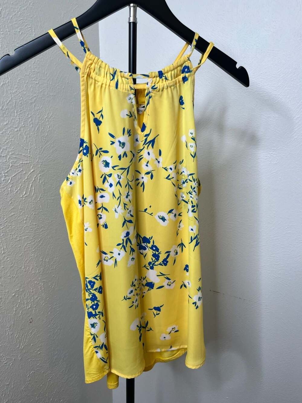 Yellow Floral Halter Neck Tank Top Sleeveless Summer Blouse
